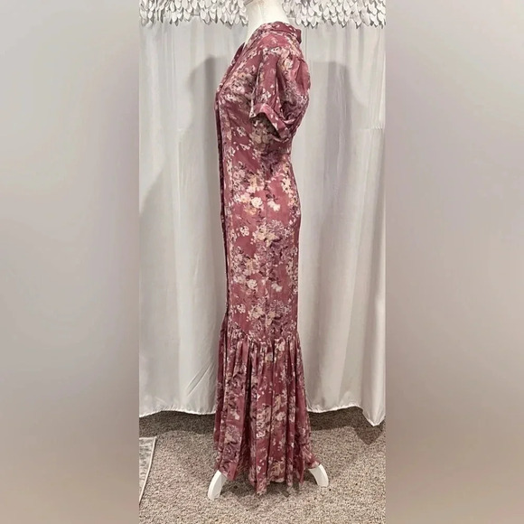NWT CAROLINE CONSTAS Nancy Floral Silk Puff-Sleeve Maxi Dress Ex Small Authentic - Picture 8 of 16